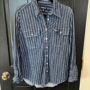 Lands' End Navy Patterned Casual Shirt